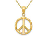 14K Yellow Gold Peace Sign Charm Pendant Necklace with Chain